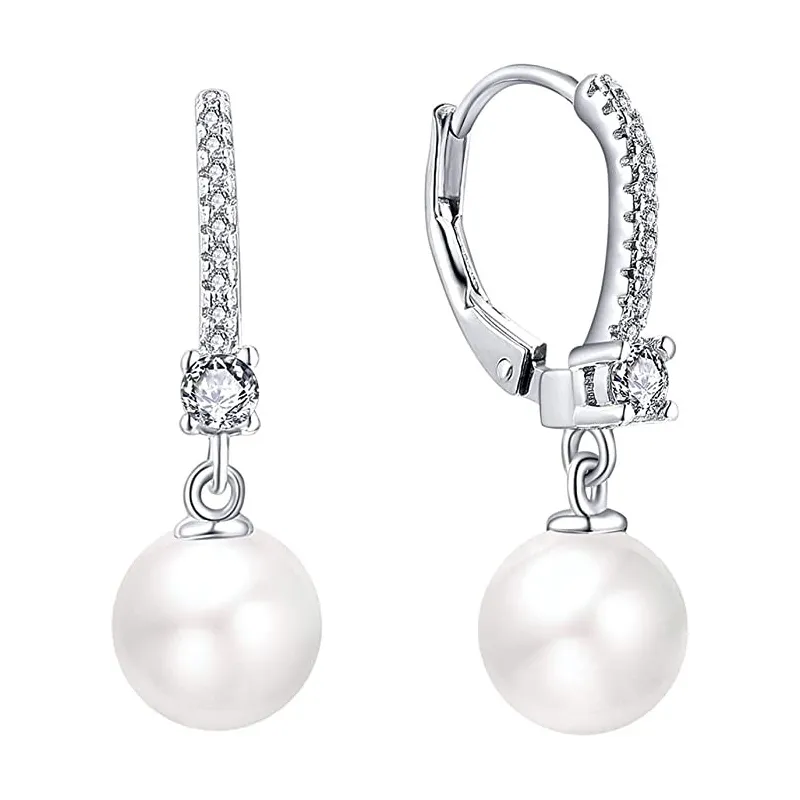 Elegante Funklende Perle & Zirkonia Øreringe - 925 Sterling Sølv