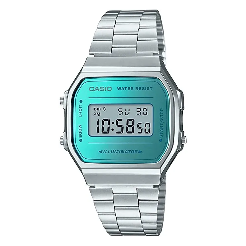 Casio A168WEM-2EF Retro Design Armbåndsur – Sølv/Blå