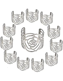 Flotte Rose Servietringe - 12 Stk. - Sølv Eller Guld