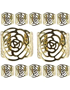 Flotte Rose Servietringe - 12 Stk. - Sølv Eller Guld 2