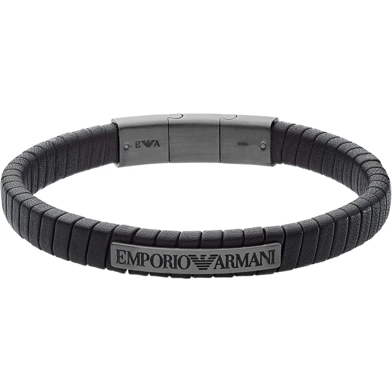 Flettet Læder Emporio Armani Herre Armbånd - Sort