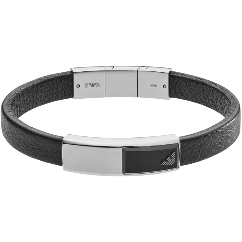 Klassisk Emporio Armani Læder Armbånd - Sort