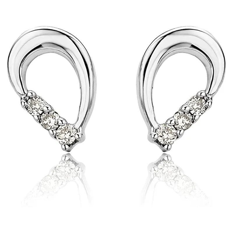 Elegante Diamant Ørestikker - 9 Karat Hvidguld 