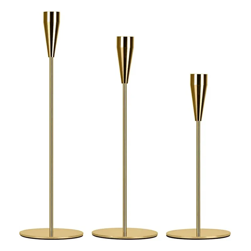Moderne Lysestage Sæt – 3 Dele - Guld