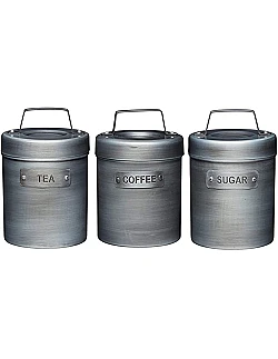 Retro Inspieret Kaffe & Te Dåse Sæt – 3 Stk. - Stål