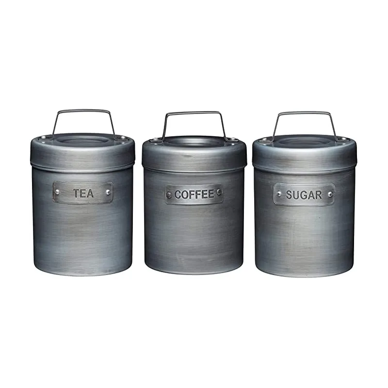 Retro Inspieret Kaffe & Te Dåse Sæt – 3 Stk. - Stål
