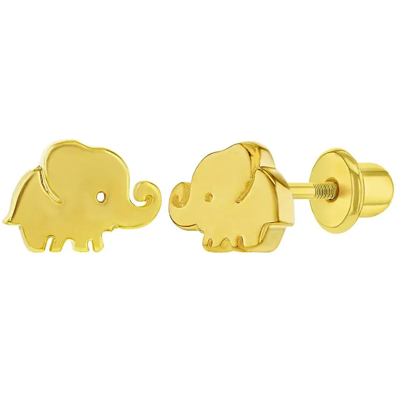 Bedårende Mini Elefant Skrue Ørestikker Til Børn - 9 Karat Guld