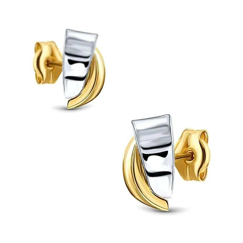 Moderne To-Farvet Design Ørestikker - 14 Karat Guld