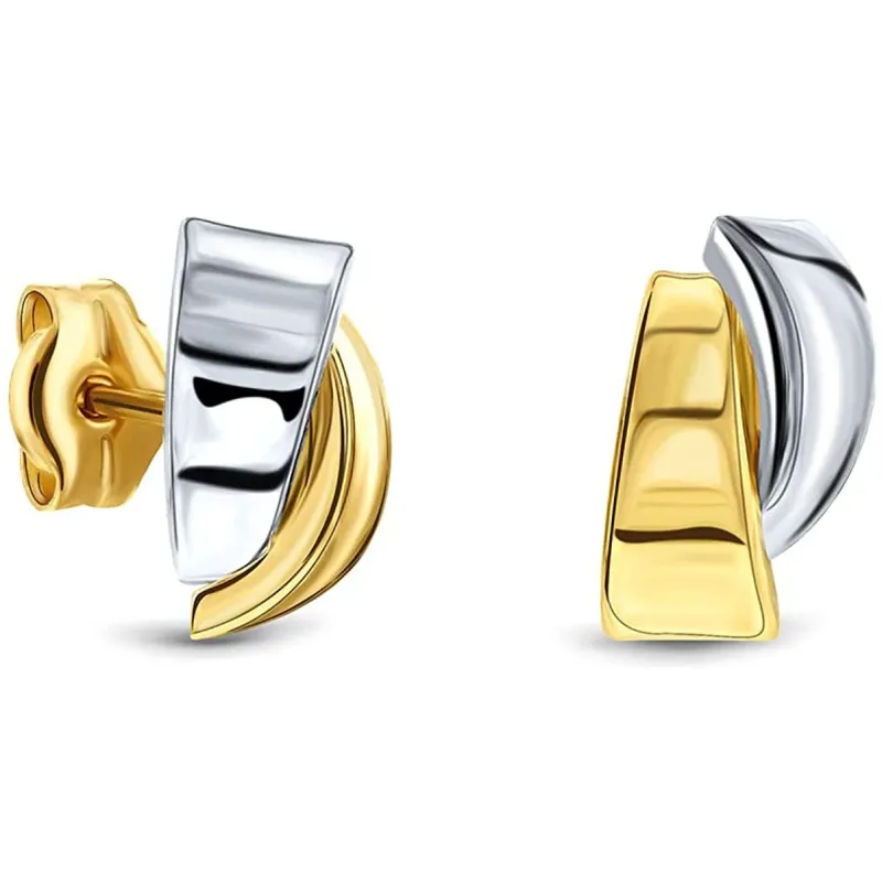 Moderne To-Farvet Design Ørestikker - 14 Karat Guld