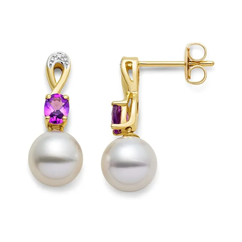 Sofistikerede Ferskvandsperle & Ametyst Ørestikker – 9 Karat