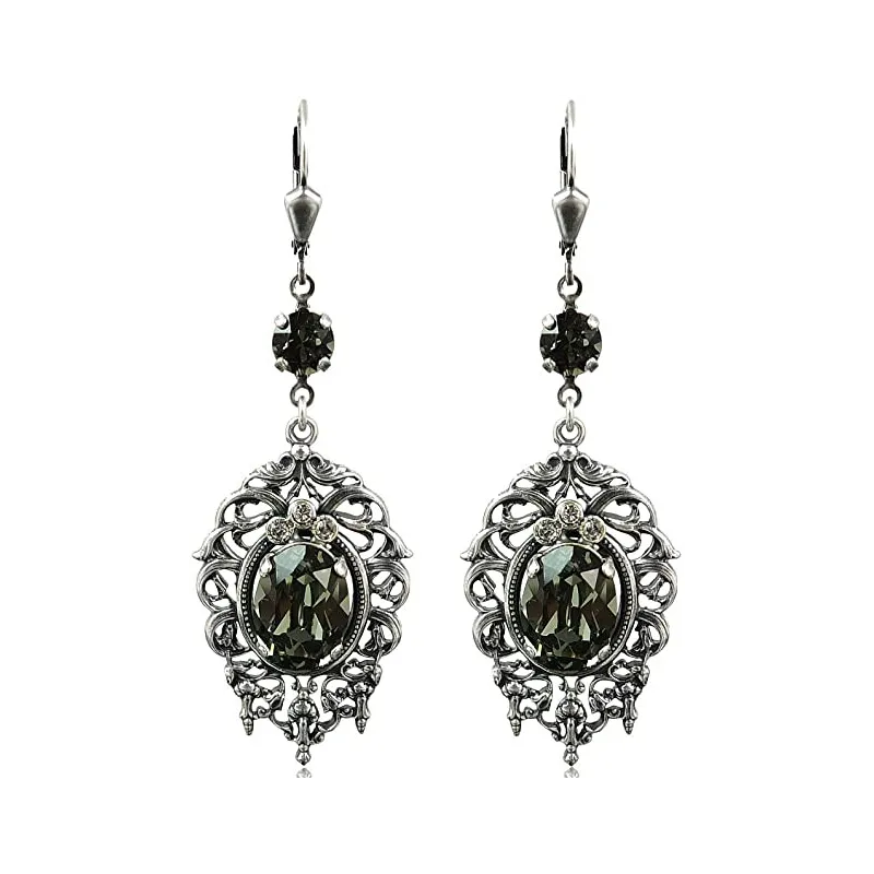 Elegante Art Nouveau Øreringe - Sort