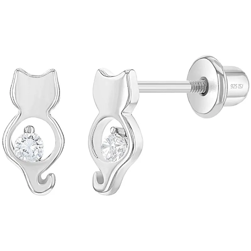 Smarte Katte Ørestikker Til Børn Inkl. Skruelås - 925 Sterling Sølv