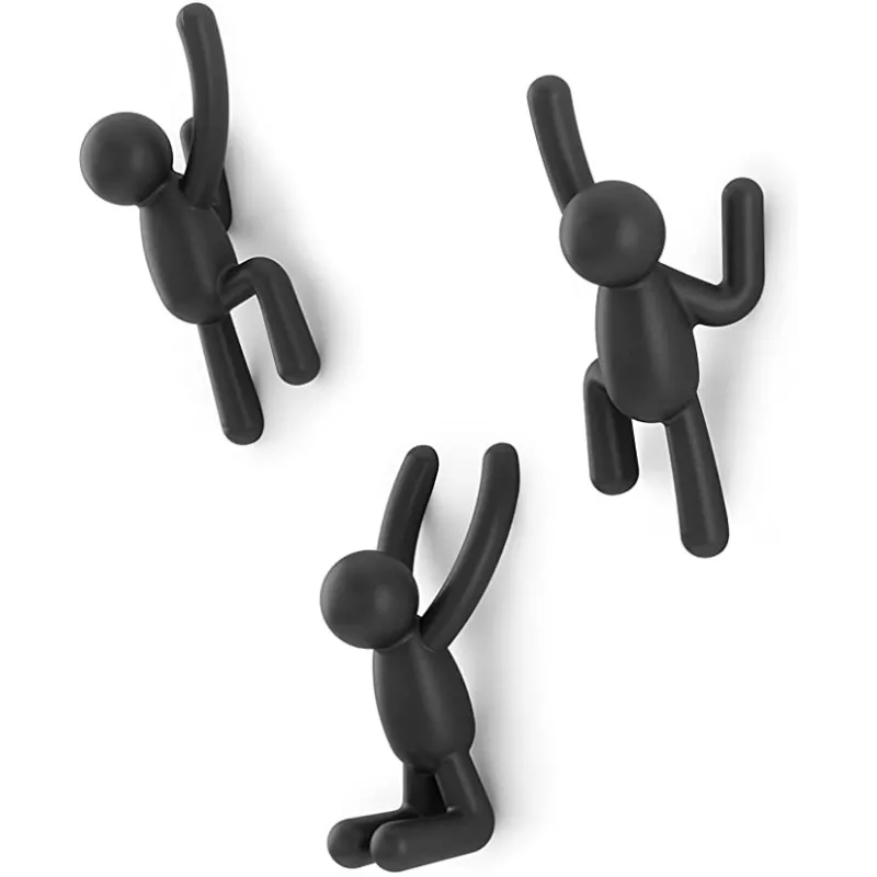 Humoristiske Buddy Knager Til Væg – 3 Dele - Sort