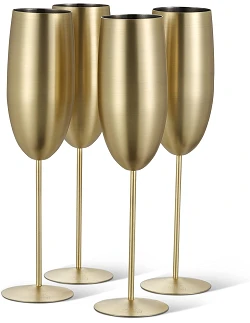 Bar Gavesæt – 4 x Champagneglas – Guldbelagt Mat Ædelstål