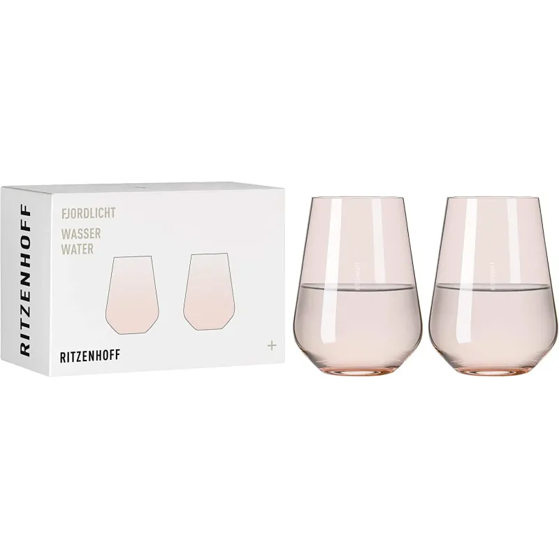 Elegante Design Krystal Drikkeglas – 2 Stk. – Lyserød/Fersken