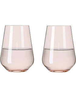 Elegante Design Krystal Drikkeglas – 2 Stk. – Lyserød/Fersken