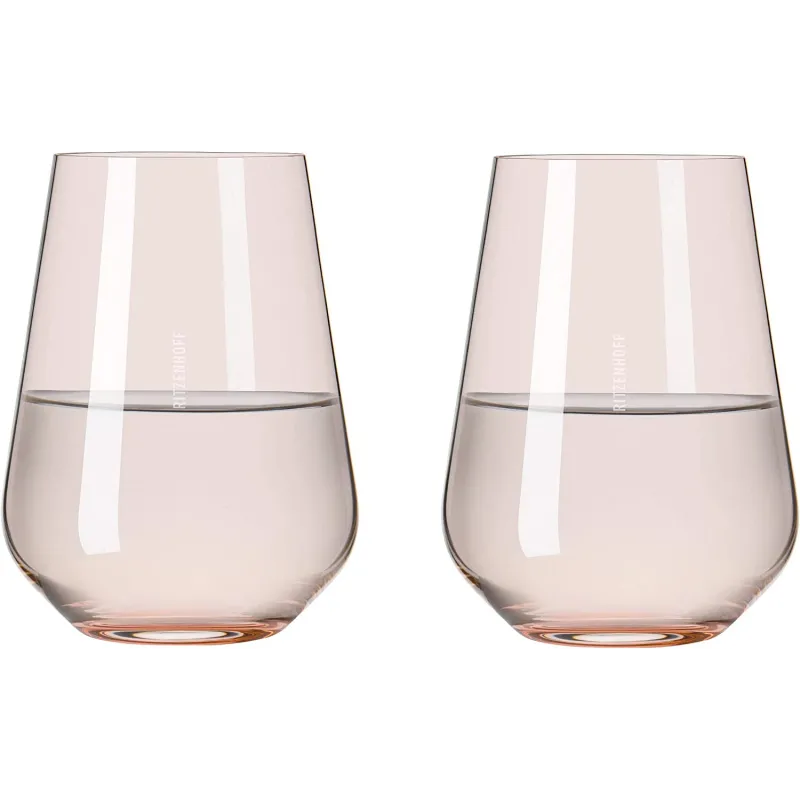 Elegante Design Krystal Drikkeglas – 2 Stk. – Lyserød/Fersken