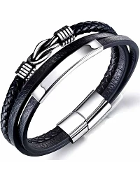 Smart Læderarmbånd Til Mænd – 20 cm. - Sort