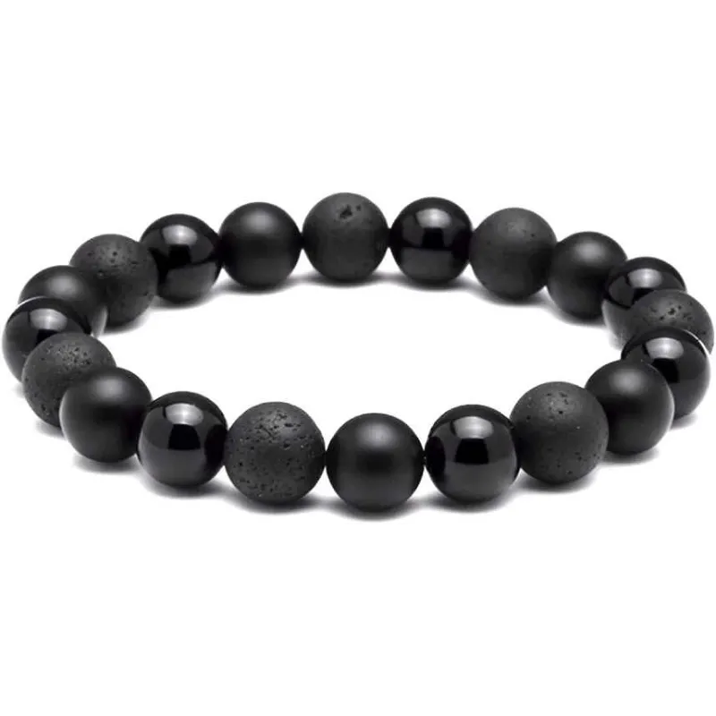 Råt Moderne Armbånd m. Sorte Natur sten Til Mænd - Sort