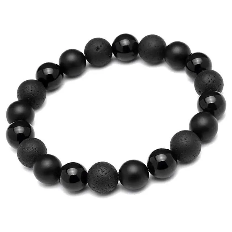 Råt Moderne Armbånd m. Sorte Natur sten Til Mænd - Sort