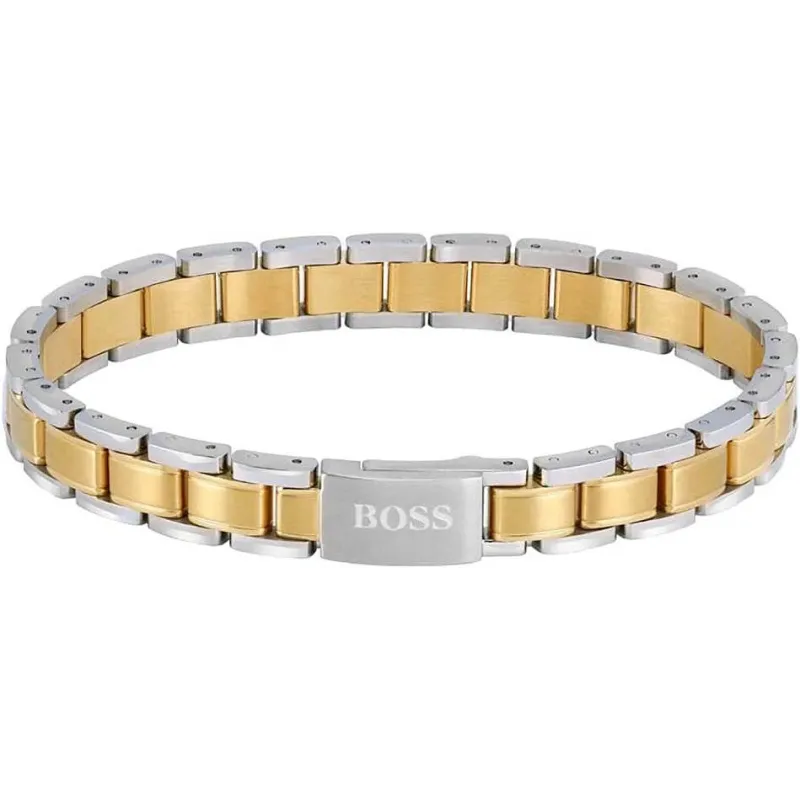 Stilfuldt Hugo Boss Metal Armbånd Til Mænd – 21 cm. – Guld/Sølv