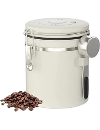 Lufttæt Kaffedåse i Rustfrit Stål med Ske - Hvid