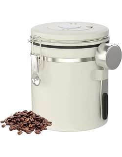 Lufttæt Kaffedåse i Rustfrit Stål med Ske - Hvid