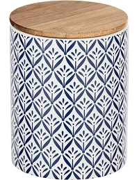 Moderne Kaffedåse med Bambuslåg - Blå og Hvid
