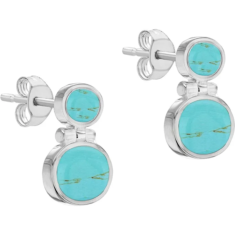 Dobbelt Turkis Stud Øreringe - 925 Sterling Sølv