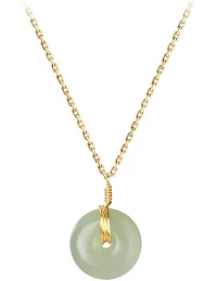 Smuk Jade Halskæde  - Forgyldt 925 Sterling Sølv