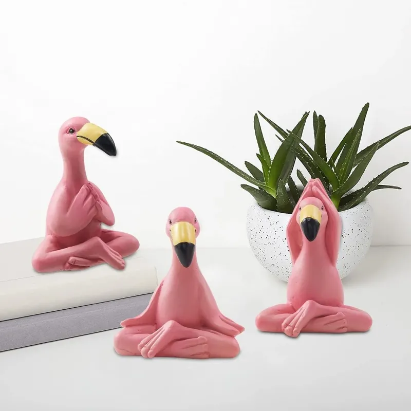 Sjove Yoga Flamingo Dekorationsfigur - 3 stk