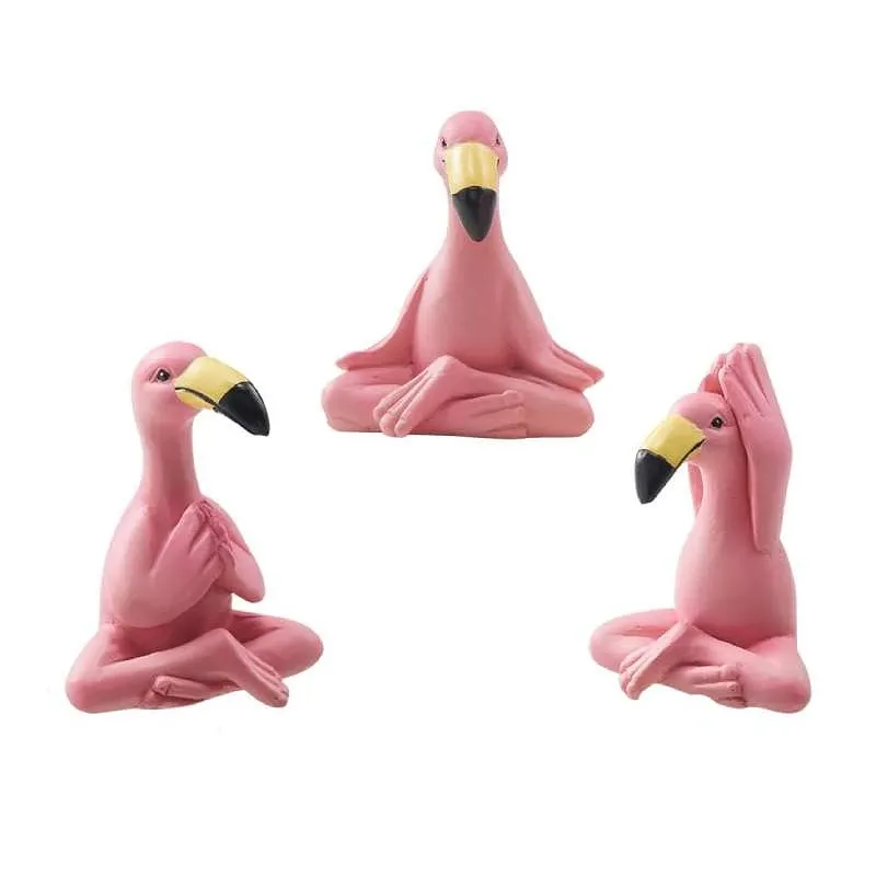 Sjove Yoga Flamingo Dekorationsfigur - 3 stk