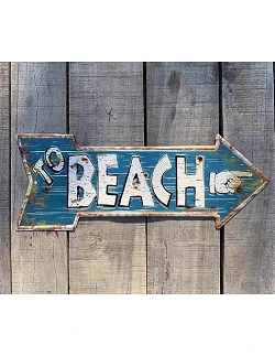 Nostalgisk Beach Skilt - Blå