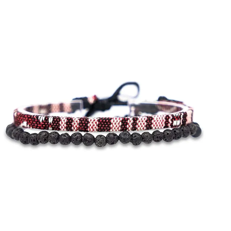 Håndlavet Dobbelt Boho Surfer Armbånd Sæt - Lavasten