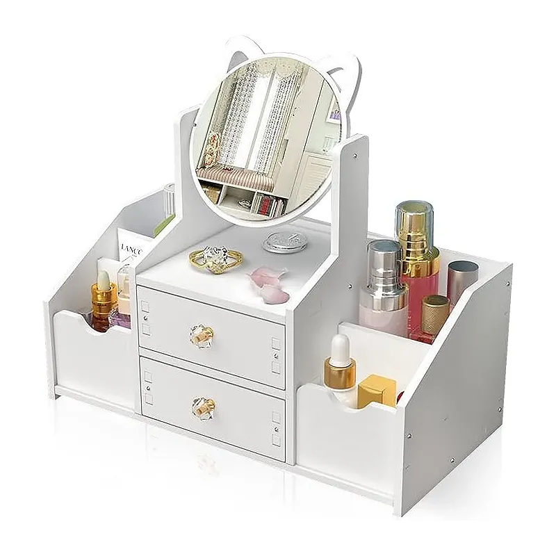 Elisa Makeup Organizer med Skuffe og Spejl - Hvid