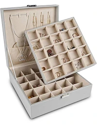 Klassisk Woodbury Smykkeskrin med 50 Rum Grå