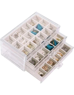 Komplet Smykke & Makeup Organizer - Akryl Beige