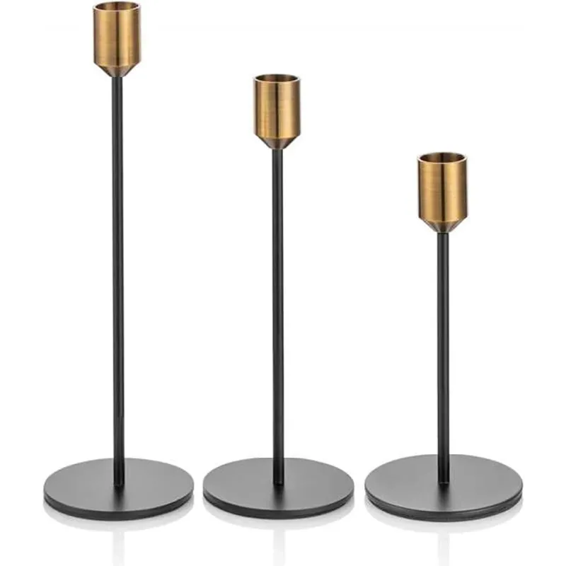 Elegante Lysestager i Forskellige Størrelser - 3 Stk. i Guld og Sort