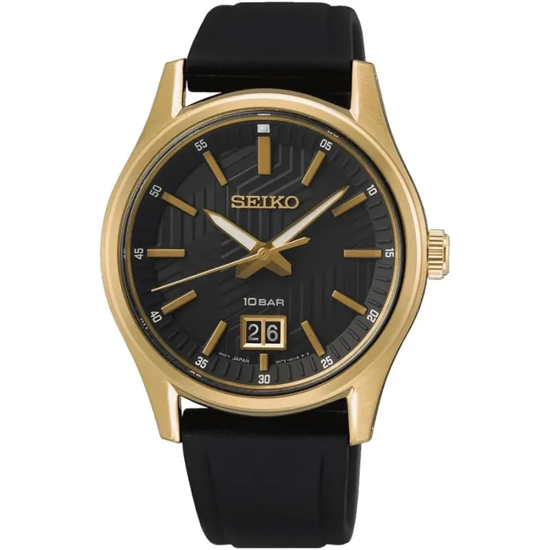 Køb Seiko Sport Herreur SUR560P1 - Sort og Guld | Fri Fragt