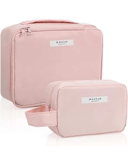 Flot Lyserød Kosmetiktaske med Flere Rum - Perfekt til Ferie
