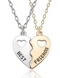 Flot Bedste Veninde Halskæde – To Farvet Hjerte Design