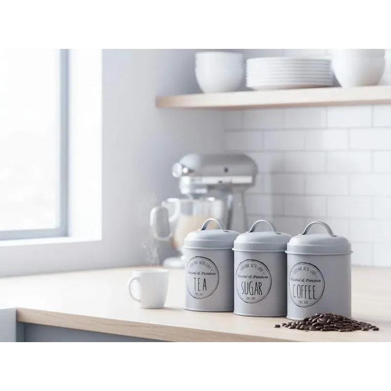 3 Dekorative Opbevaringsdåser til Kaffe, Sukker og Te