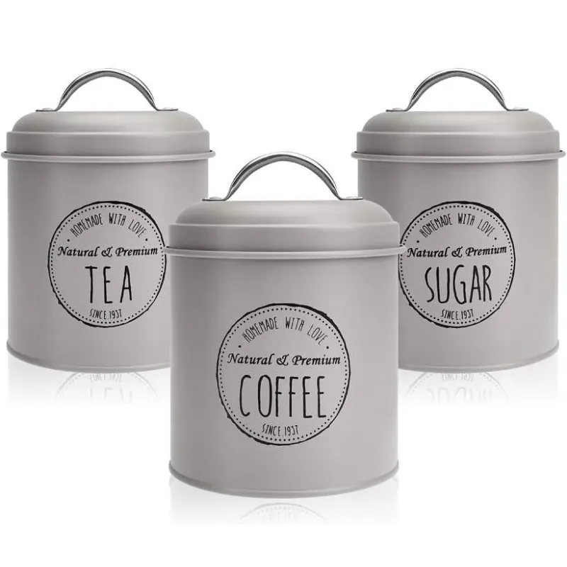 3 Dekorative Opbevaringsdåser til Kaffe, Sukker og Te