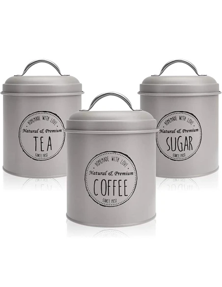 3 Dekorative Opbevaringsdåser til Kaffe, Sukker og Te