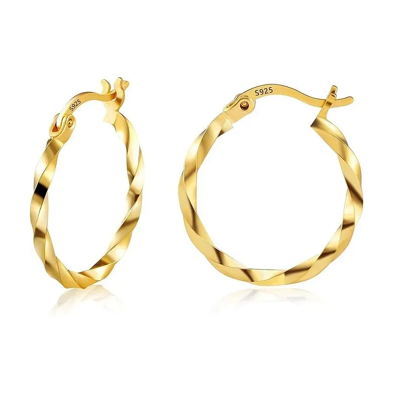 Moderne Creol Øreringe i Twisted Design - Forgyldt 925 Sterling Sølv