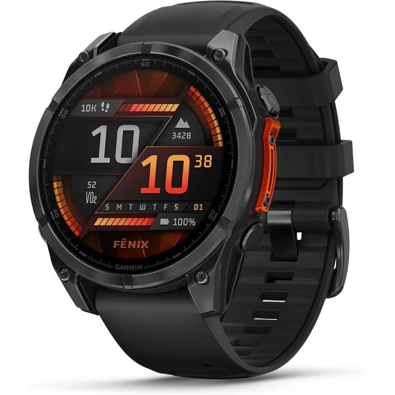 Garmin Fenix 8 - 47 mm - skifergrå - sportsur med bånd - silikone - sort - håndledsstørrelse: 125-208 mm - display 1.4 - 32 GB - Bluetooth, Wi-Fi, ANT+ - 80 g