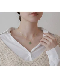 Smuk Jade Halskæde  - Forgyldt 925 Sterling Sølv 2