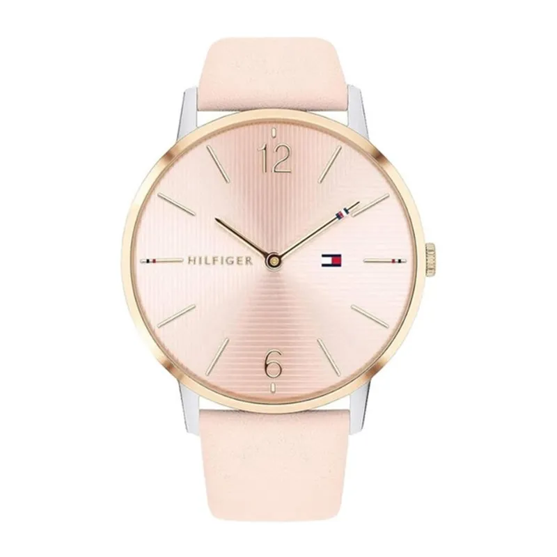 Tommy Hilfiger Damen-Analoguhr mit Quarzwerk - Rosa Lederarmband, Rosa Sonnenstrahl-Zifferblatt, 41mm Gehäuse, 3ATM Wasserbestän