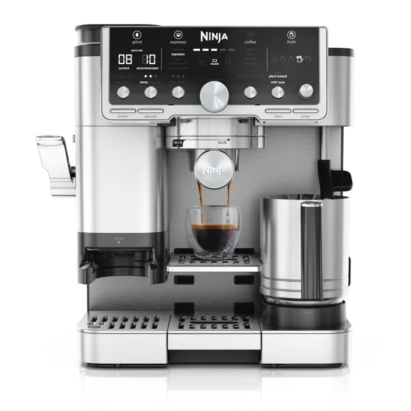 Ninja Luxe Pro Espressomaskine Med Kværn Og Mælkeskummer i Sølv - ES701EU