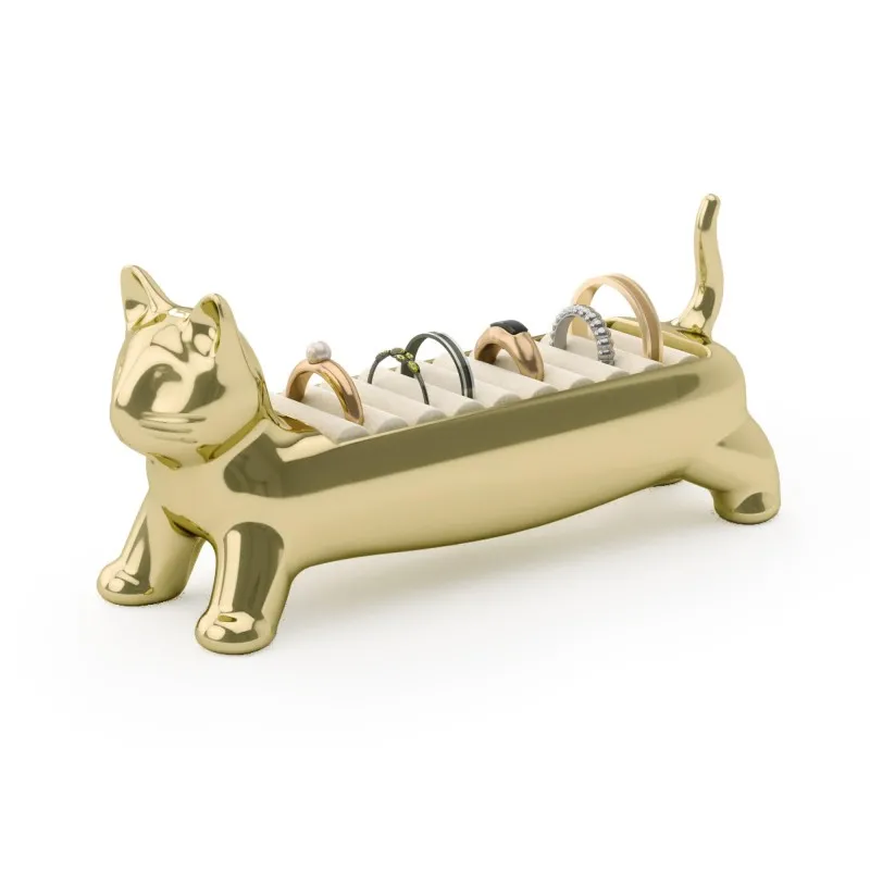 Smykkeorganizer til Ringe i Kattedesign - Guld